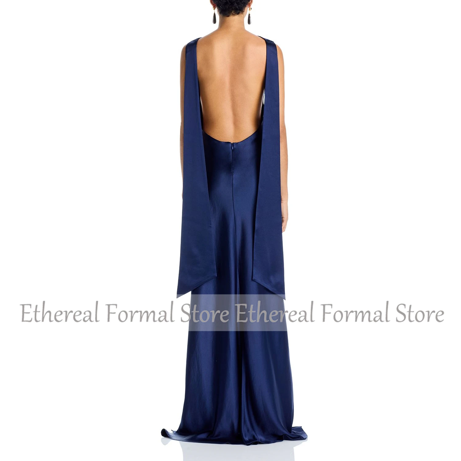 Une ligne robe de soirée pour femmes longueur au sol robe de soirée formelle dos nu robe saoudienne sans manches fente robe de bal