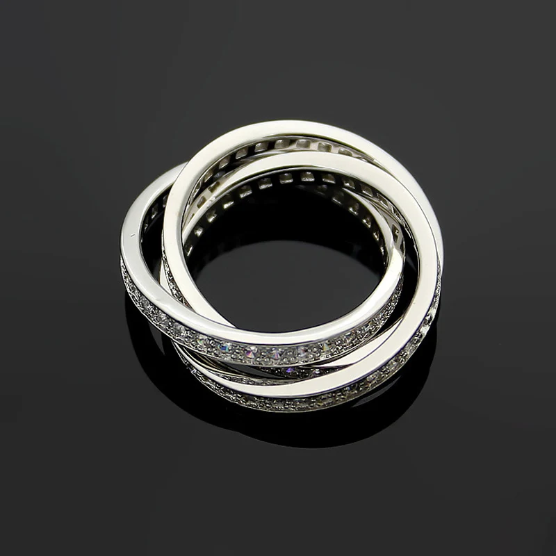 Bobokiki Jewelry Fashion Three-Ring Titanium Steel Micro-Inlaid AAA Zircon Luxury Retro Love Ring