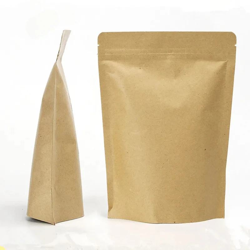 

100PCS Thick Resealable Kraft Paper Ziplock Packaging Bag Stand Up Foil Inlay Coffee Beans Snack Spice Tea Beaf Storage Pouches