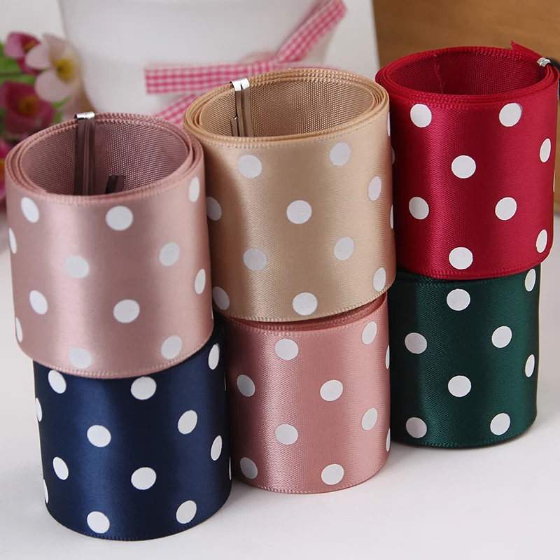 

5 метров/лот, 38 мм, полиэфирная атласная лента в горошек с принтом, бант для волос, рождественский свадебный подарок, украшение, сделай сам, одежда, швейная лента