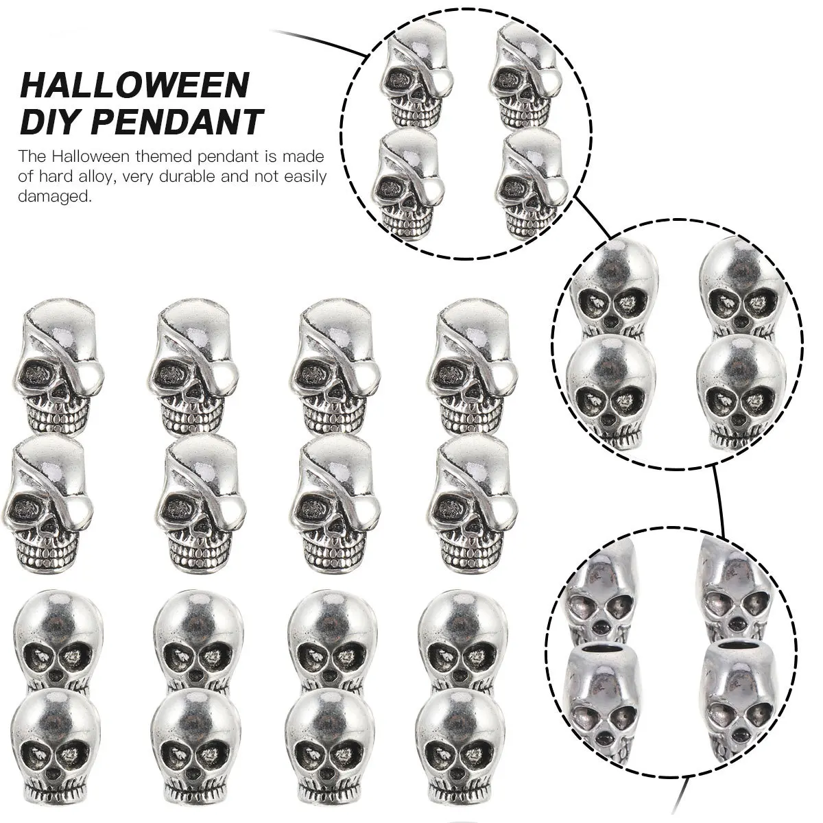 

30Pcs Alloy Skull Beads Pendants Halloween DIY Jewelry Making Charms Spacer Bracelets Earrings Keychains