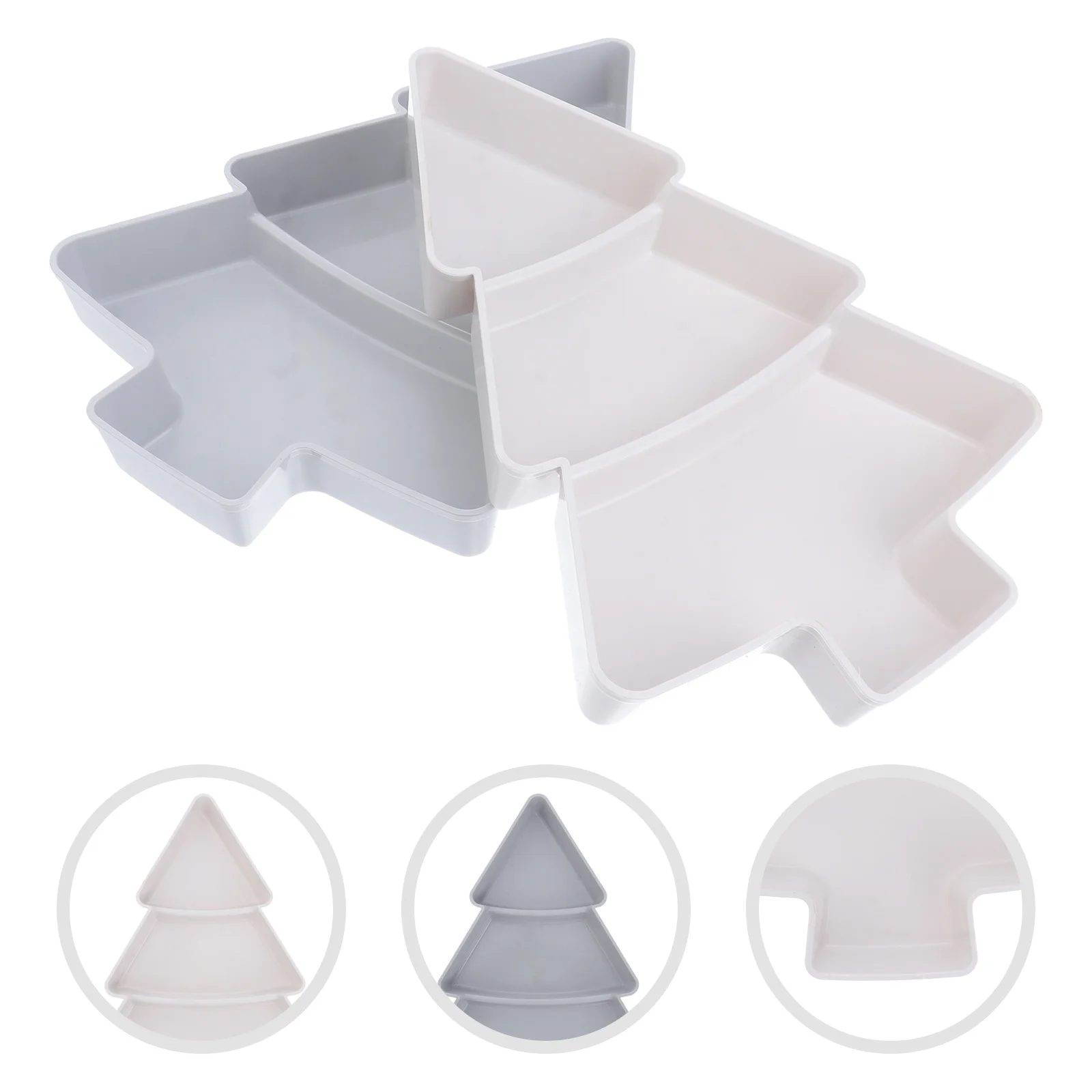 2Pcs Christmas Tree Fruit Tray 3 Grids Plastic Snack Plate for Nuts Dried Fruits Appetizers Household Serving Dish