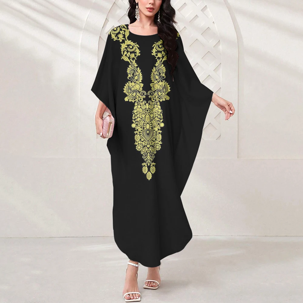 2024 New Muslim Women's Batsleeve Dress Women's Casual Abaya Muslim Party Dress Delicate Vintage Print Elegant Comfortable Dress