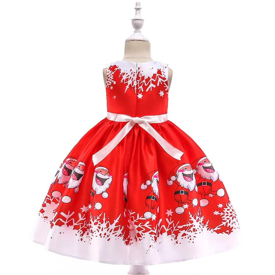 Kids Xmas Party Fancy Print Costumes Christmas Tree Santa Claus Present Girls Cosplay Princess Dress Girls Carnival Elegant Gown