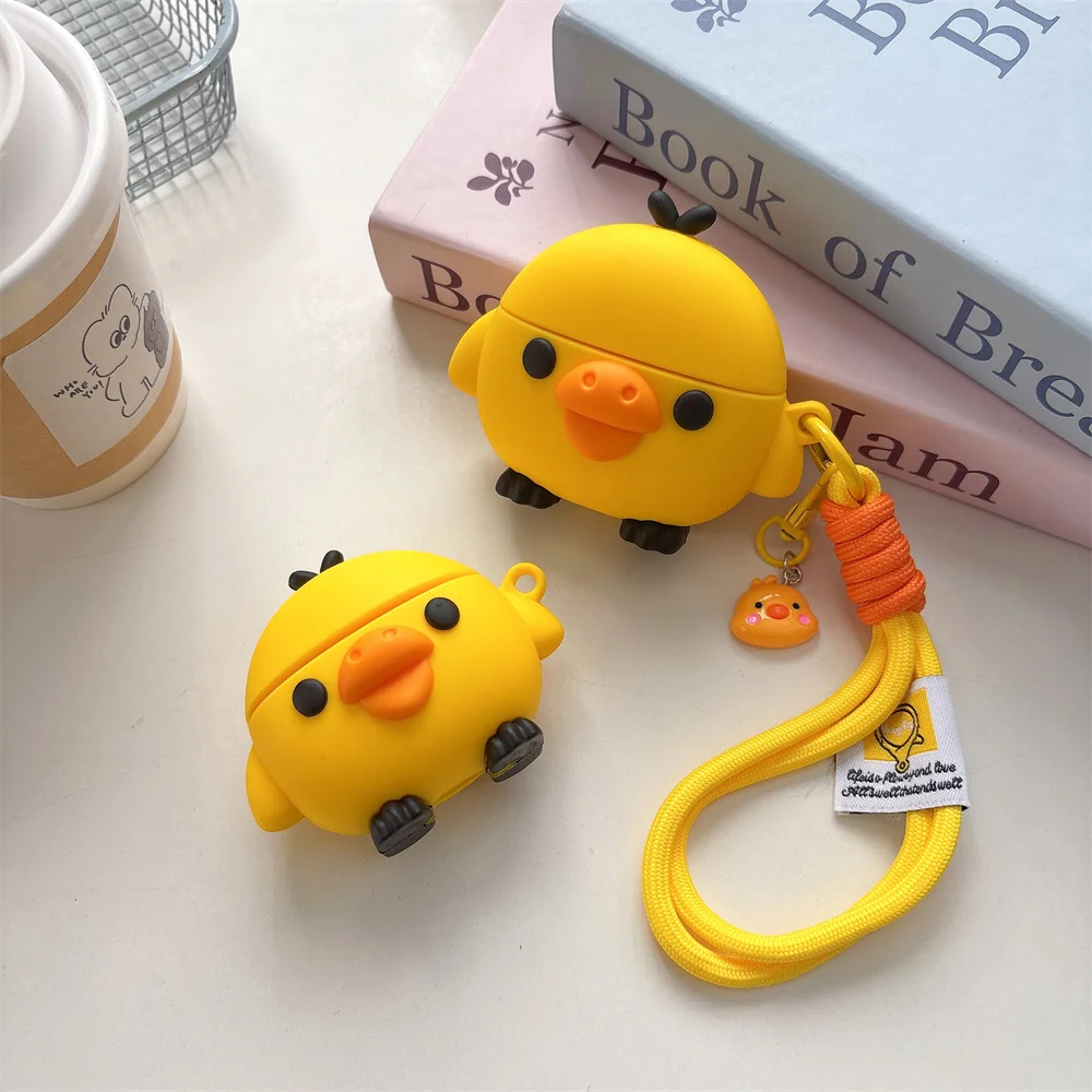

Kawaii 3D Chicken Earphone Case Shockproof Cover for AirPods Pro3 Pro2 Apple AirPods 2 3 4 Cover with Hand Rope Headphone Cases