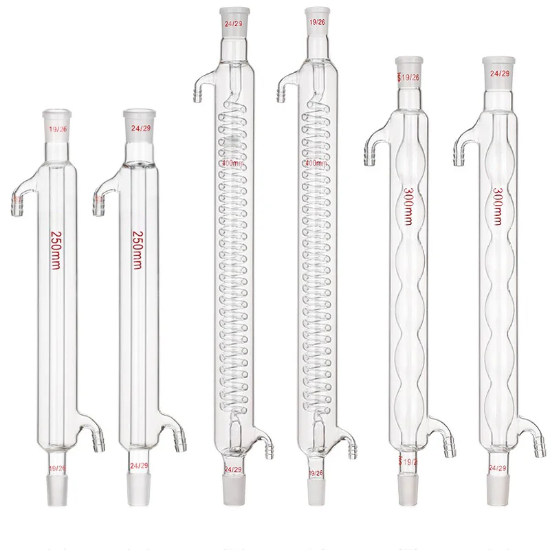 Liebig Condenser Standard Reflux Glass Condenser Chemical Lab Equipment Silicone Rubber Tube Glassware 100-500mm 14-29# JVLAB