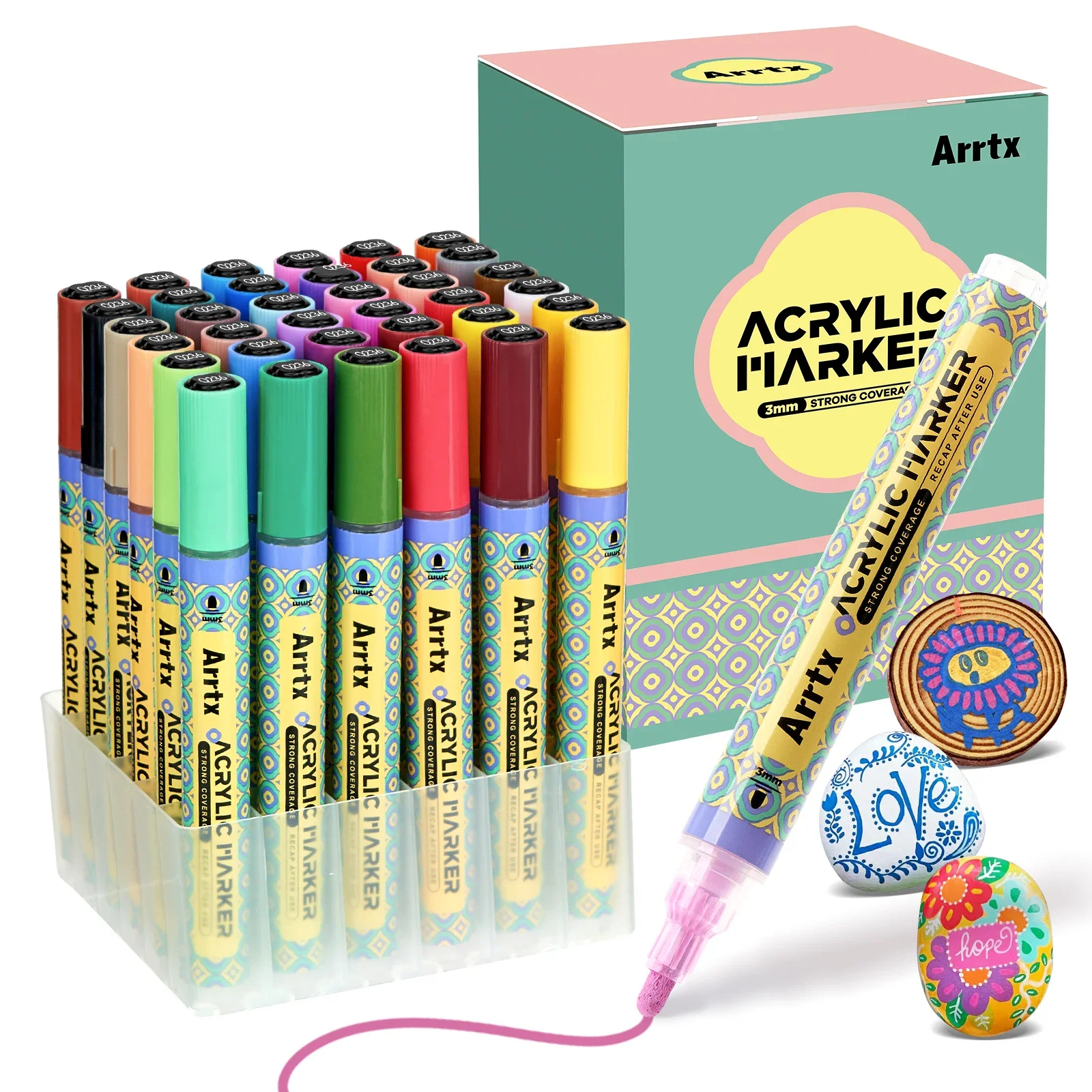 Arrtx 36/48 Colors Acrylic Paint Pens, 3mm Tip Paint Markers Paint Pens, Non Toxic, Water-based, Quick Drying for Drawing