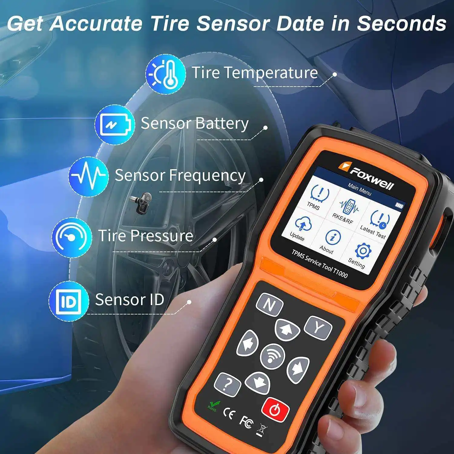 Foxwell T2000 WF TPMS Diagnostic Tool OBD2 Scanner 315/433MHz Sensor Activator Programmer with Free Update for Ford Toyota