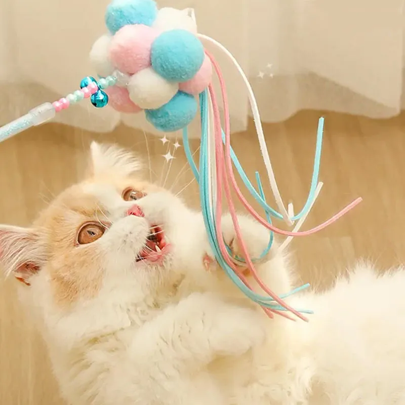 Interaktives Spielzeug mit Katzenfedern, Katzenstäbchen mit Glöckchen, selbstspielende Glocken, bissfest, lustiges Katzenspielzeug