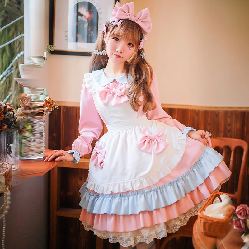 

loween Lolita Cosplay Cry Sweetheart Maid orm Soft Girl Waitr Costume Coffee op Theme Ladies Faion Set