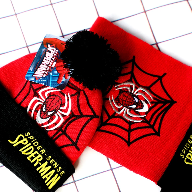 Nuevo Otoño Invierno niños sombrero araña rojo negro bufanda de dibujos animados sombrero guante cálido sombrero de punto niño niña gorra niño sombrero de Navidad