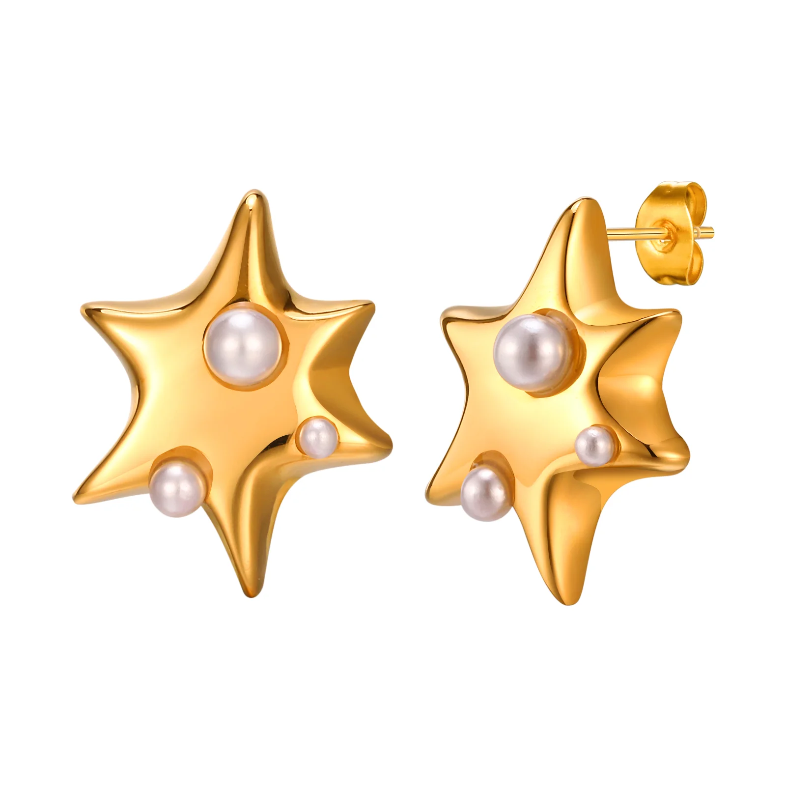 

Star Shape with Pearls Stud Earrings,Hypoallergenic Stainless Steel Gift for Women,Celestial Jewelry