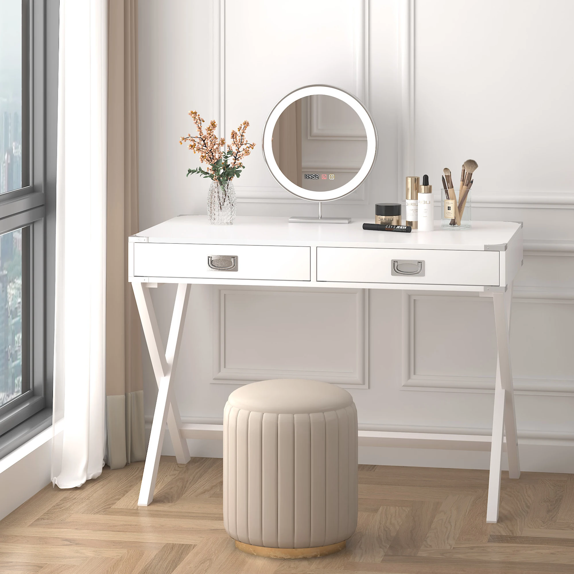 Modern Solid Wood Computer Table with Storage and Drawers Small Writing Desk for Home Office, Study Table with Spacious Storage