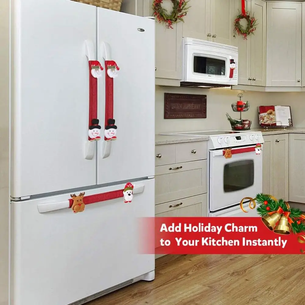 Christmas Refrigerator Decoration Eye-catching Refrigerator Accessories Christmas Refrigerator Handle Covers Set Santa Snowman