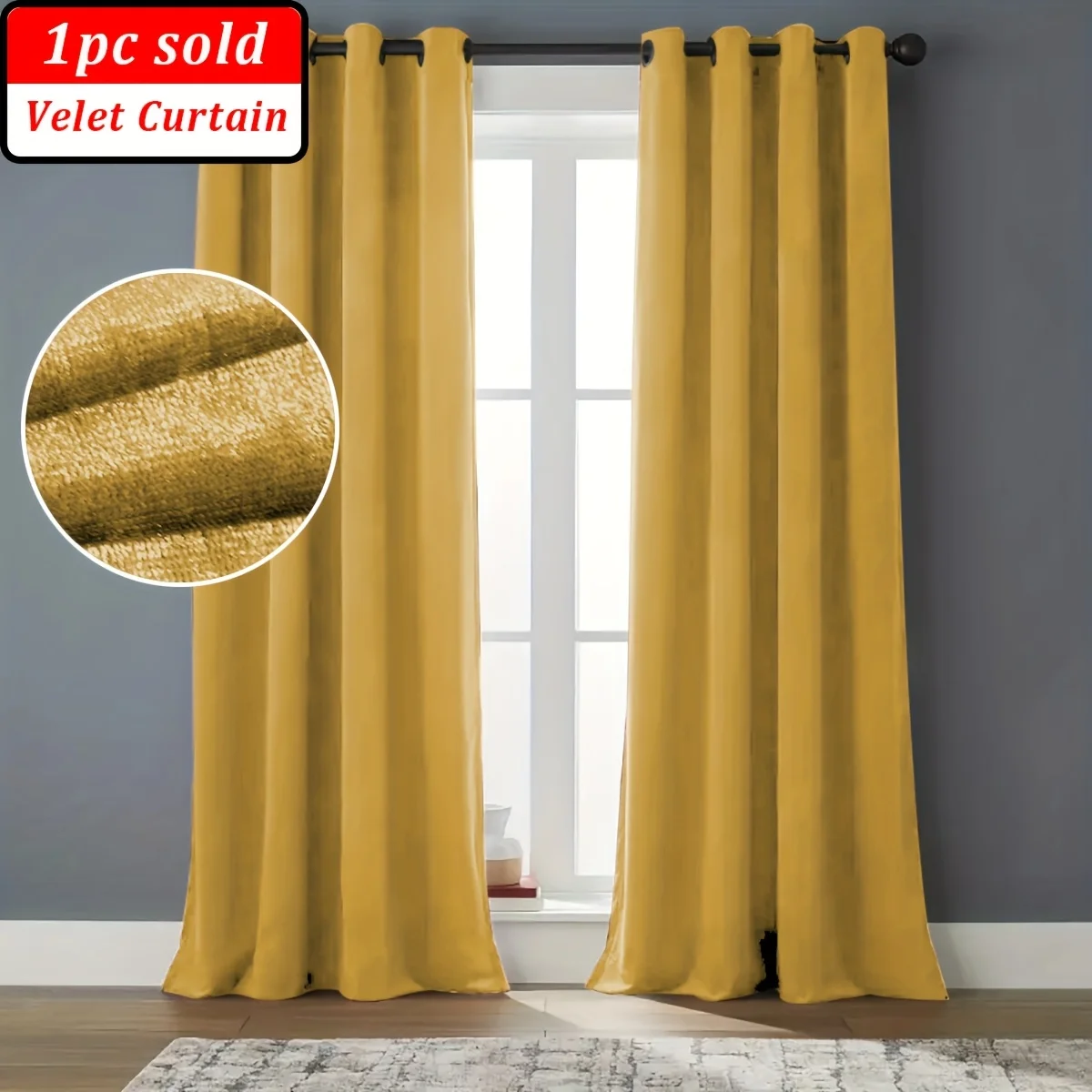 1pc Solid color Velvet Blackout Curtain Light Blocking, UV Protection, Heat Insulation, Thick Drapes for Living Room, Bedroom