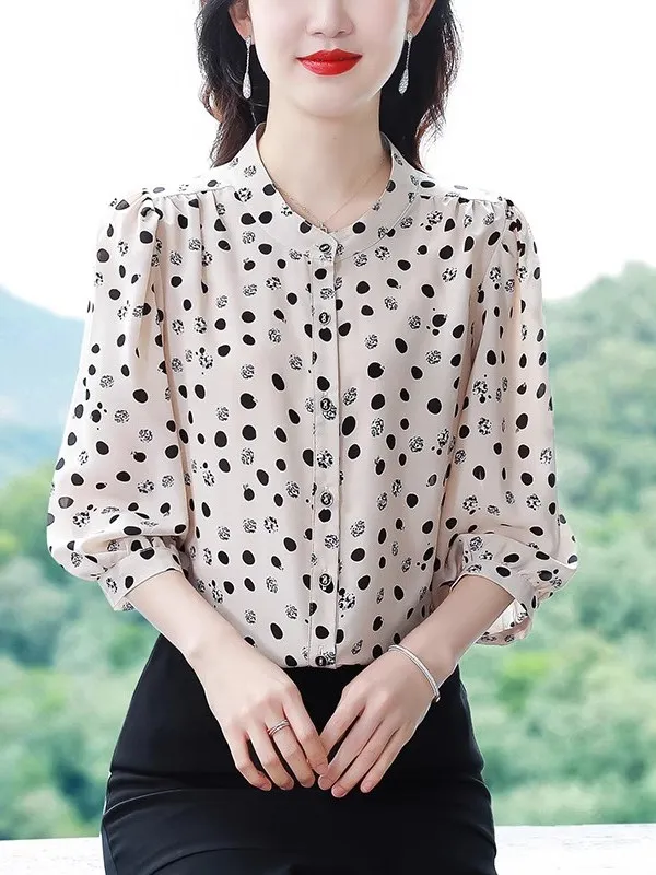 

Slimming Mommy Fashionable Seven-Quarter Sleeve Chiffon Shirt Women Summer 2026 New Style Ladies Summer Shirt Slim Fit Top