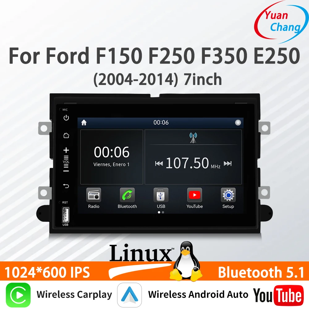 

Новая 7-дюймовая автомагнитола на Linux для Ford F150 F250 F350 E250 с беспроводным CarPlay, Android Auto, FM, DSP, Bluetooth и мультимедийным плеером