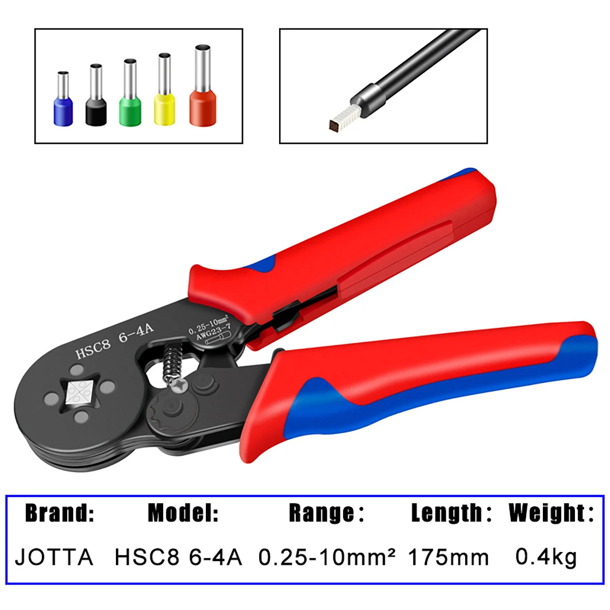 Hand Tools Mini Electrical Terminal Crimping Pliers HSC8 6-4A 6-6A 0.25-10mm² AWG23-7 With Boxed Terminals