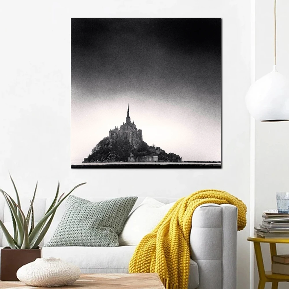 Póster de Mont Saint-Michel France 1991, cuadro artístico de pared Retro, foto antigua minimalista en blanco y negro, decoración Interior de la habitación del hogar, impresión en lienzo