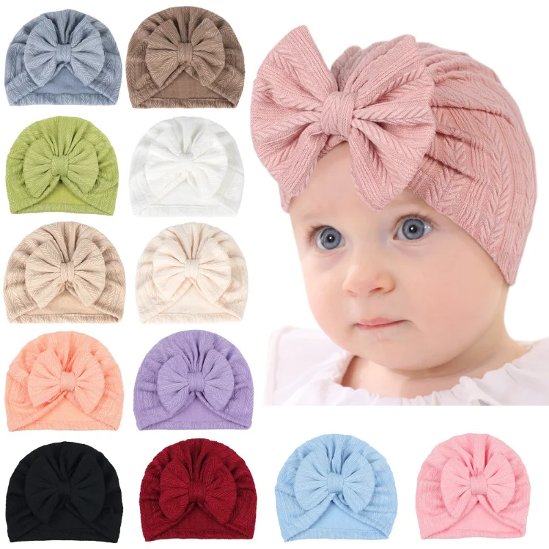 Children's Headdress European and American Baby Fetal Cap Multi-color Optional Wheat Grain Bow Baby Cap