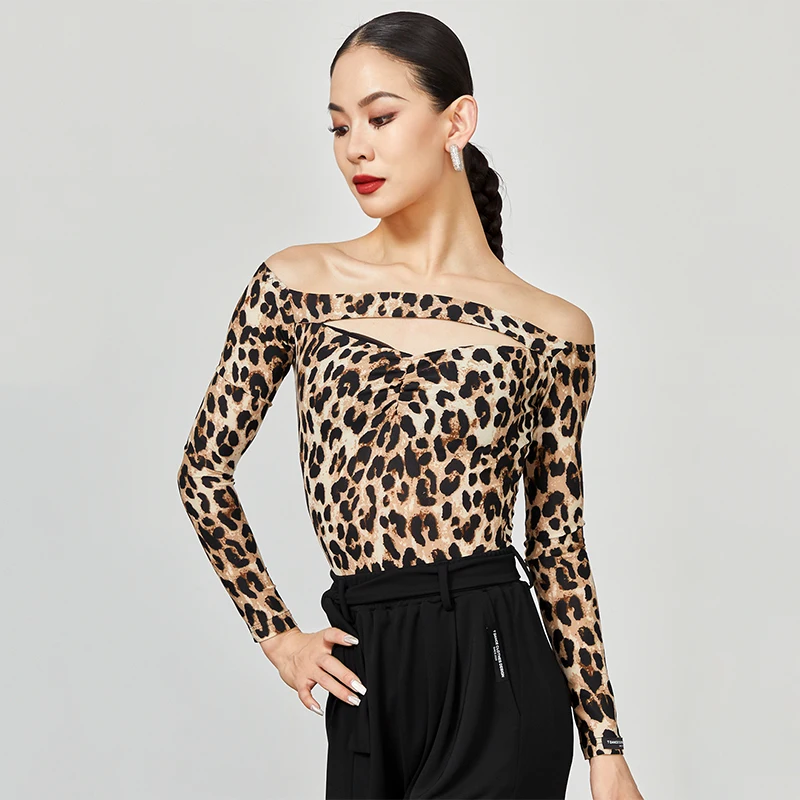 

New Latin Dance Clothes Leopard Long Sleeves Tops Women Practice Clothing Adult Rumba Samba Ballroom Dance Wear Leotards JL5931