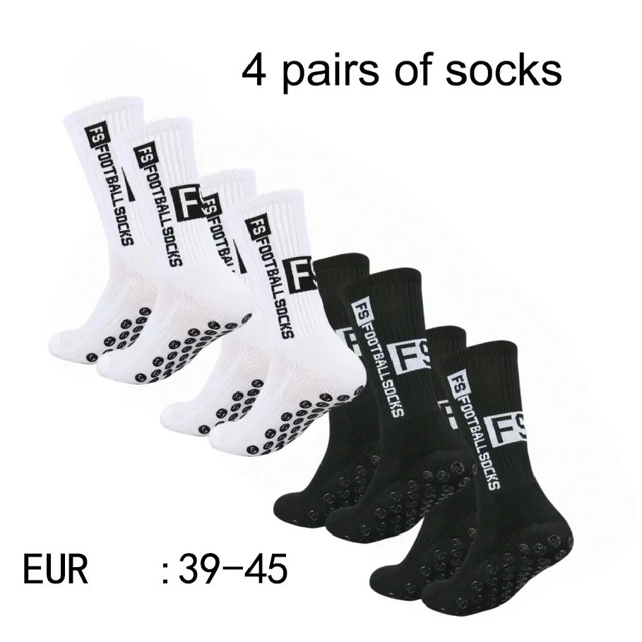

4 Pairs Men's Soccer Socks with Grip, Non Slip Anti Slip Athletic Socks with Cushion Pads for Football/Basketball/Hockey