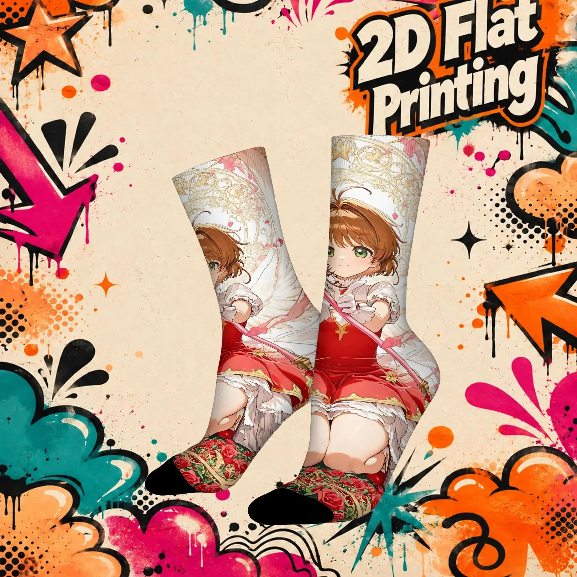 Autumn Winter Vintage Anime Cardcaptor Sakura Crazy Men's compression Socks Unisex  Funny Crew Sock