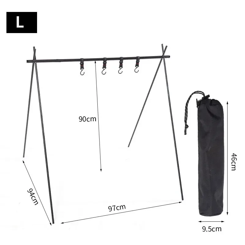 Ultra-Light Outdoor Folding Camping Tool Rack Aluminum Alloy Clothes Storage with Hook Hanger Cookware Equipment Rack Tripod