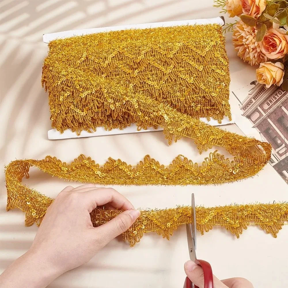 14.2 ياردة 1.5 بوصة مطرزة الدانتيل تقليم معدني الدانتيل تقليم البوليستر شريطة من الدانتيل Gimp مزين الحرفية الشريط لحفل الزفاف