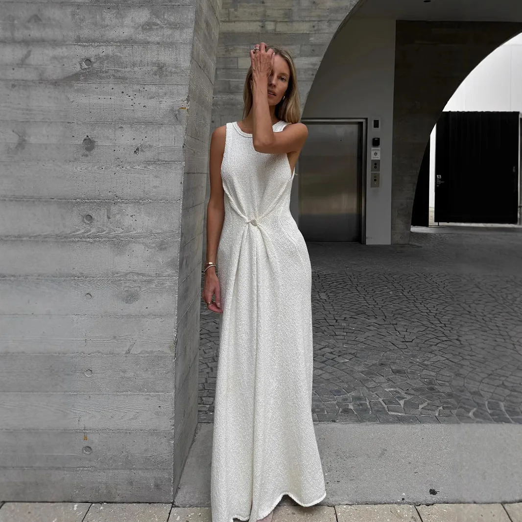 

Новинка 2023 года, летнее пляжное длинное платье, сексуальное белое платье без рукавов с талией в отпускном стиле, летнее платье 2025 года, халат, Vestido, женское вечернее платье