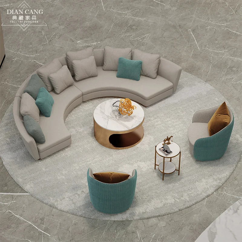 

Discuss sofa table and chair combination hotel lobby reception leisure area beauty salon curved sofa customization