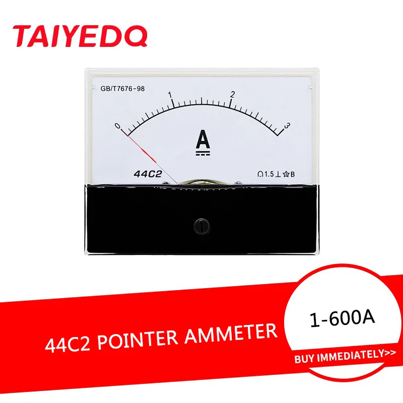 44C2 DC Ammeter Analog Panel Pointer Ampere Meter 3A/5A/10A/15A/20A/30A/50A/100A/200A/300A/500A