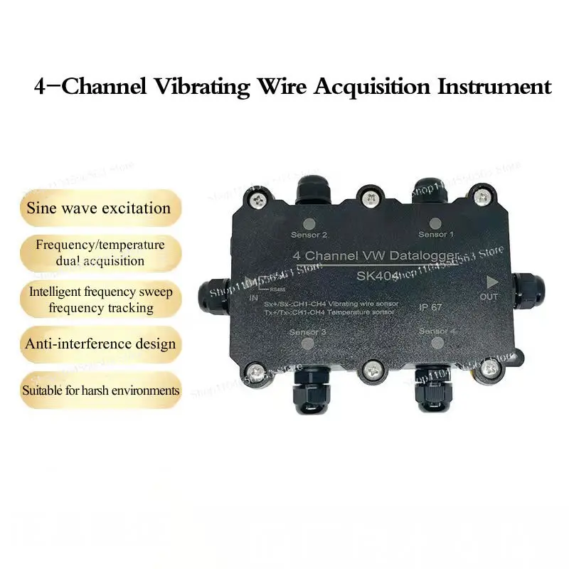 4-Channel Vibrating Wire Data Acquisition, RS485 MODBUS RTU Stress Strain Monitoring System