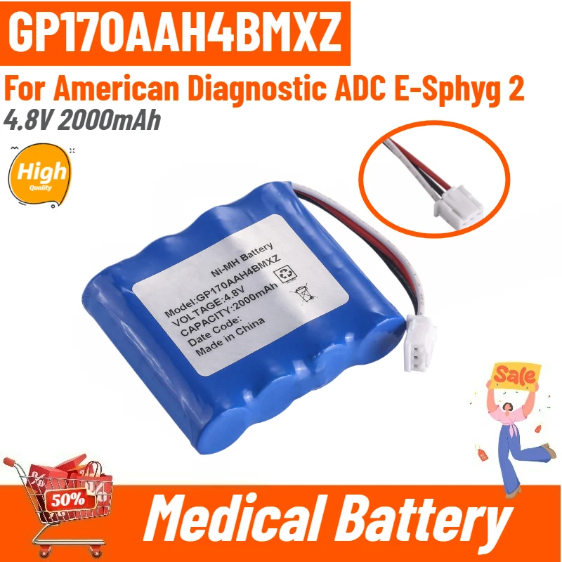 

High Quality GP170AAH4BMXZ 4.8V 2000mAh Replacement Medical Ni-MH Battery for American Diagnostic ADC E-Sphyg 2 Brand New