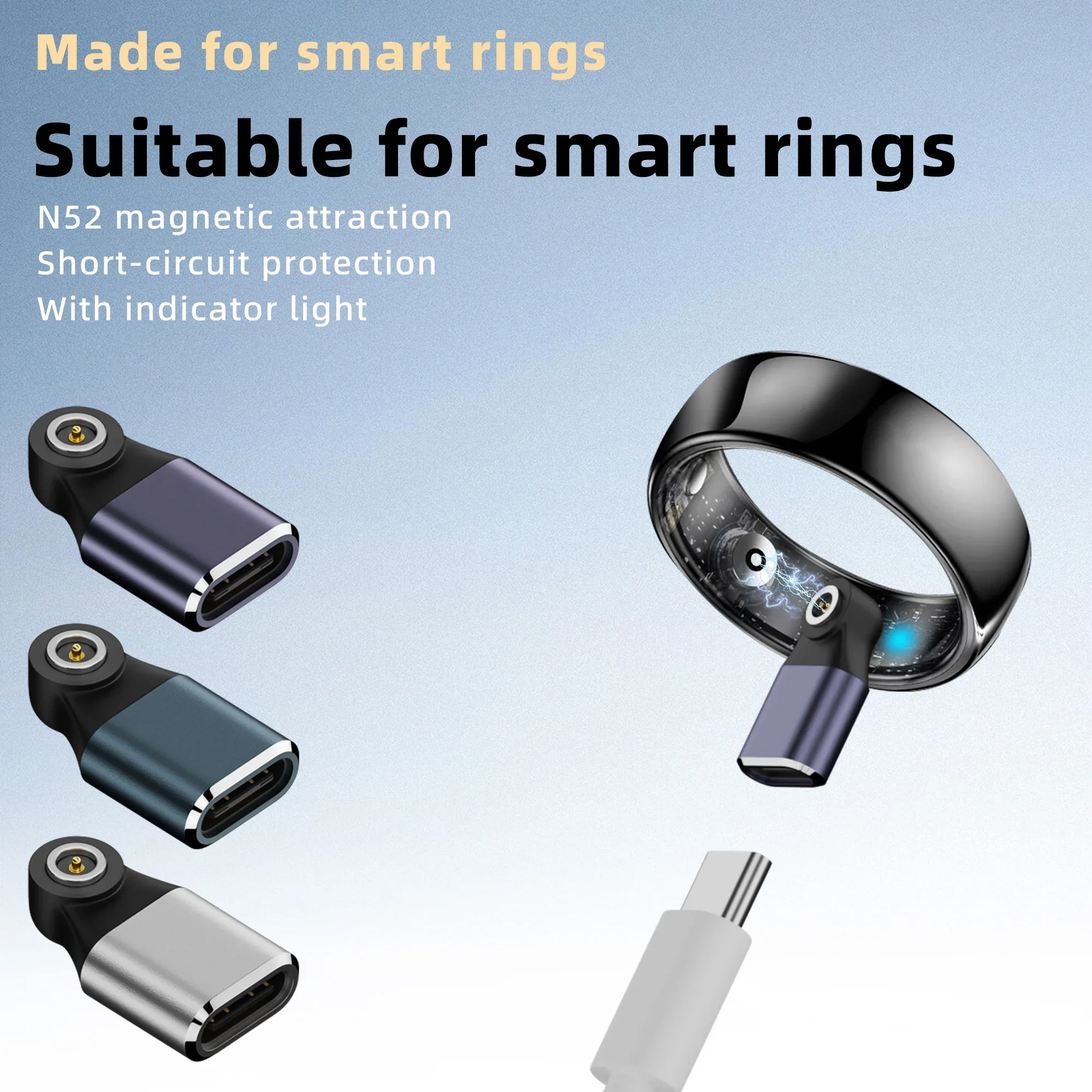 

Magnetic Type-C Smart Ring Charging Adapter for Smart Rings-Magnetic Contact Point Charging,Flat Round Connector