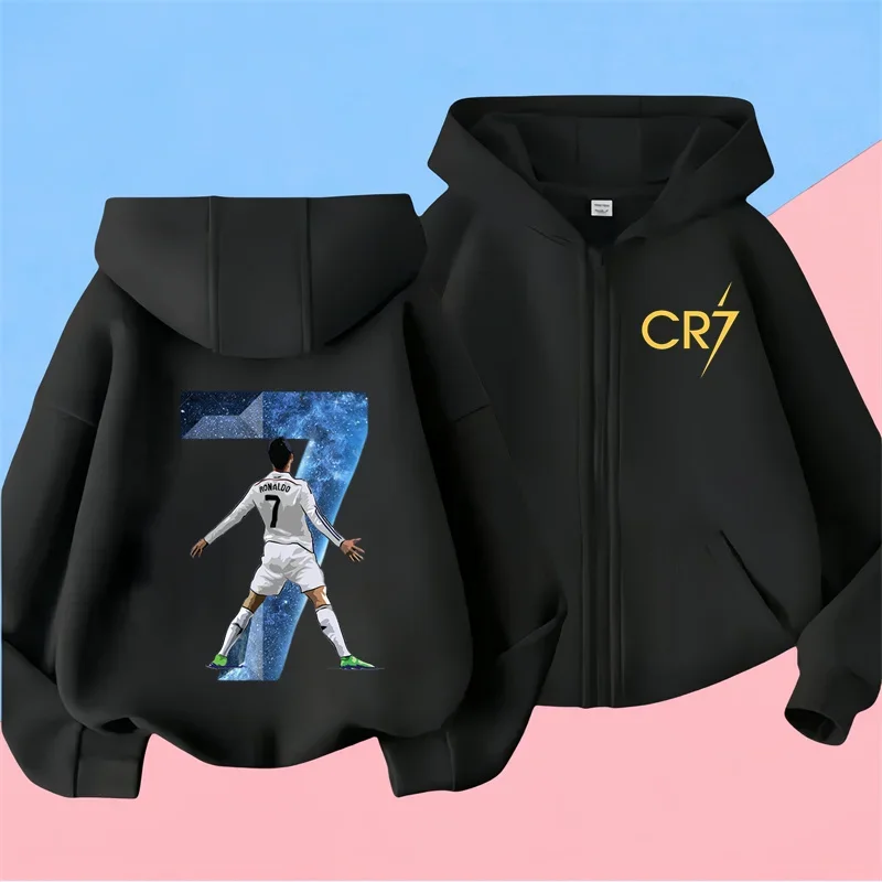 Ronaldo Sweatshirts for Baby CR7 Children Top Football Star Back to School Zipper Hoodie Children\'s Boy\'s Clothing Messi Boys