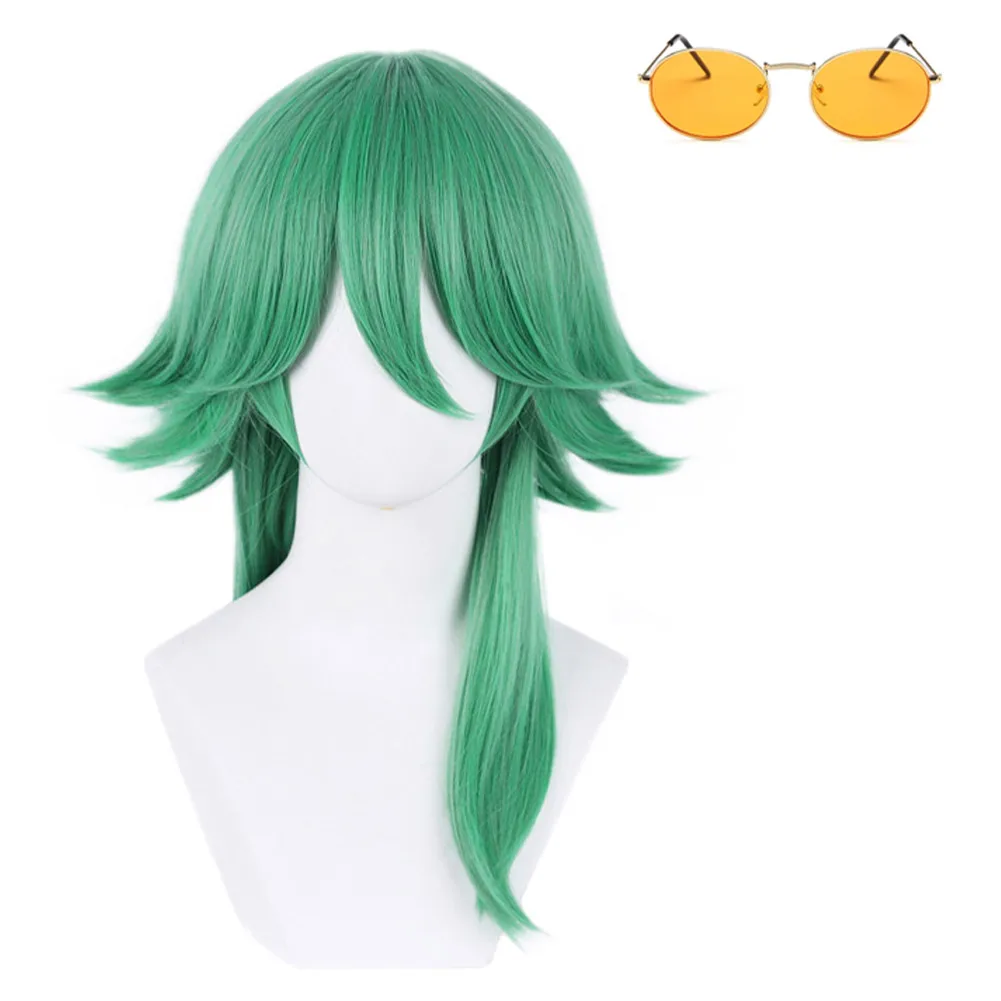 LoL Ezreal Cosplay Green Wig Sunglasses Disguise for Adult Men Women Heat Resistant Synthetic Hair Halloween Carnival Party Prop