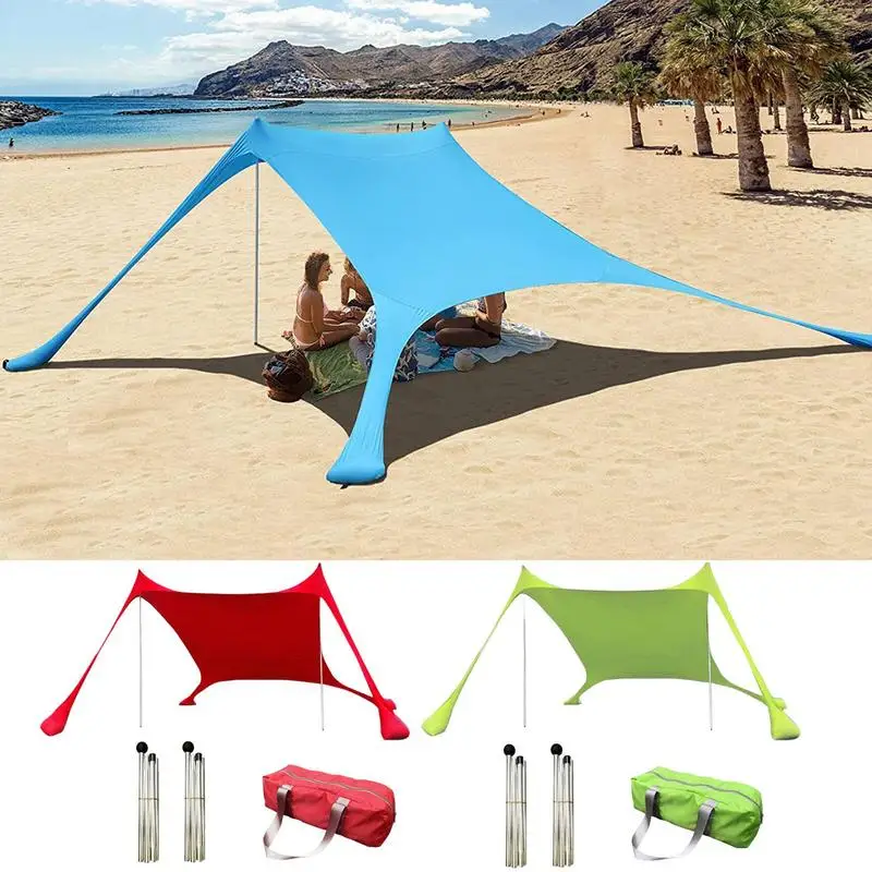 

2M*2M Family Beach Awning Tent Ultralight UPF 50+ Sun Shade Canopy Shelter With Stability Poles Sail & Portable Sandbag