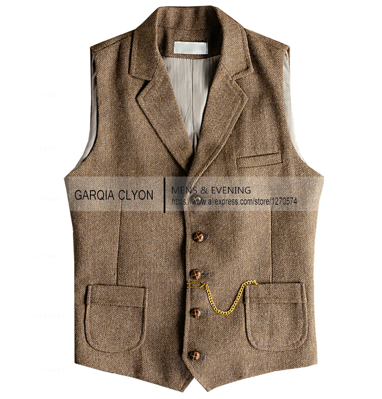 Men's  Vest Boutique Wool Tweed Slim Fit herringbone Leisure Male Gentleman Business Waistcoat For Wedding Groommen