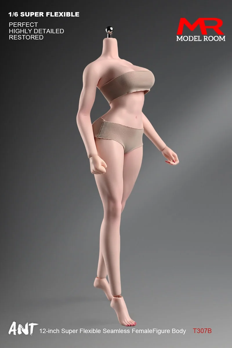 النمل T307 1/6 مقياس أنثى رياضية سلس الجسم 12 ''الجندي ماكياج كبير الثدي عمل الشكل شاحب Suntan عادي مرنة دمية