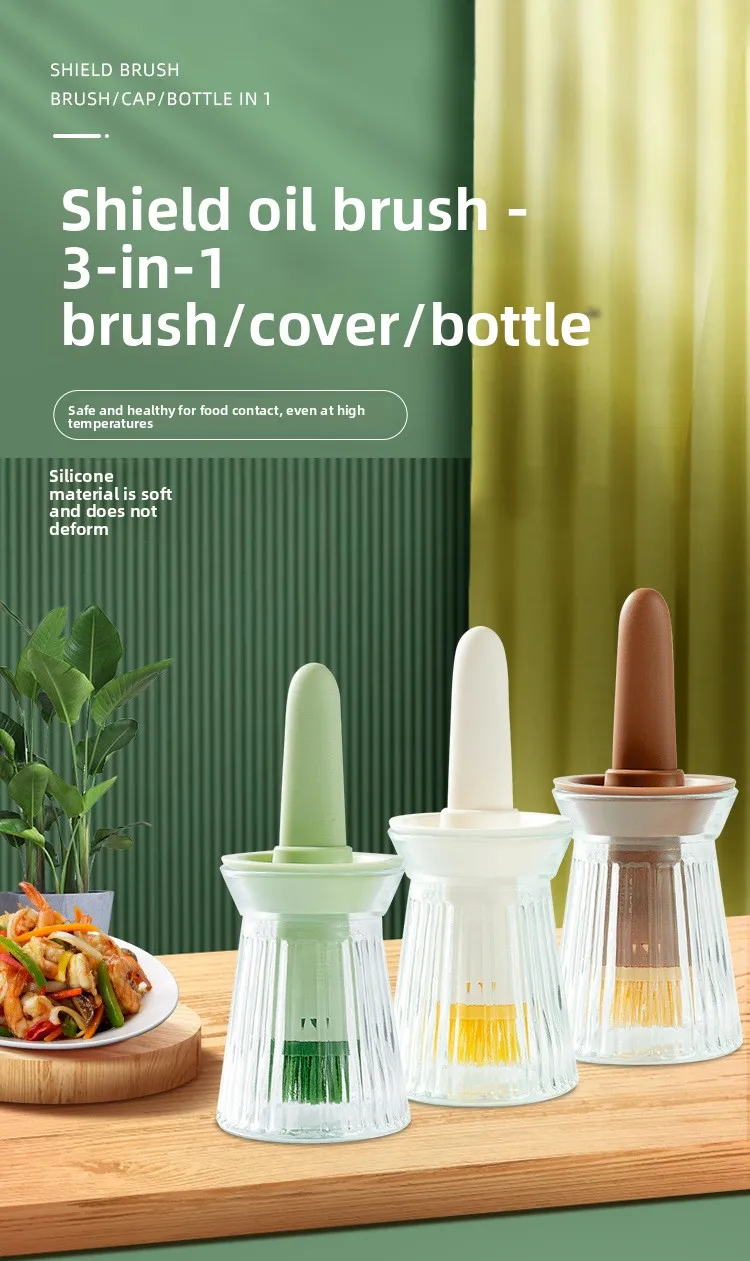 

Kitchen Silicone Oil Brush, Heat-Resistant, Household, 2-Piece Set with Integrated Oil Bottle & Seasoning Bottle for Barbecue