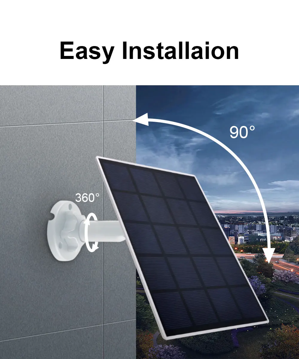 Solar Panel for Battery Camera 3M Cable Rechargeable Power for Security Outdoor WiFi Camera's Power Adapter with USB interface