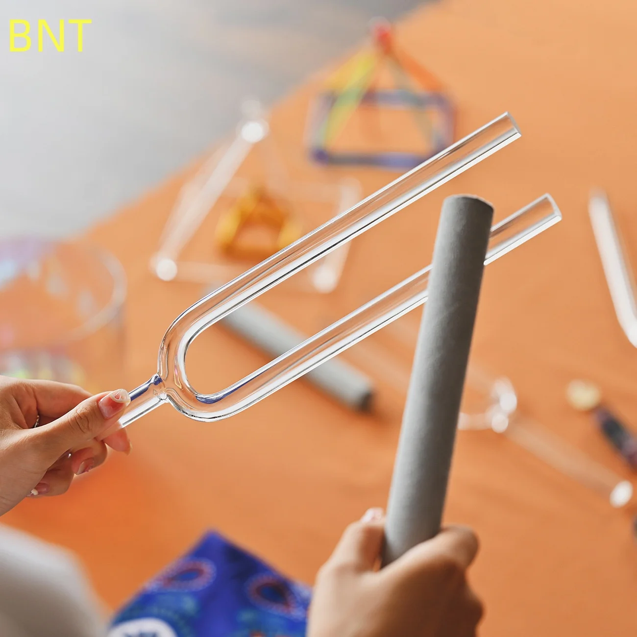 Hooqu Crystal Tuning Fork Sound Therapy Transparent Handle Tuning Fork Meditation Yoga Percussion Instrument Sheepskin Stick - Image 5