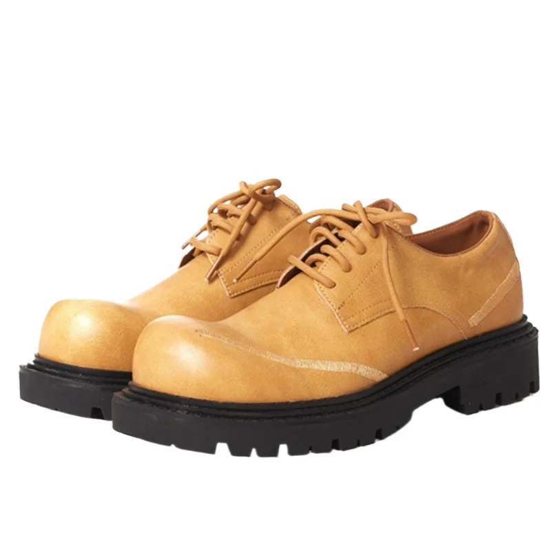 

Коричневые мужские туфли дерби с круглой головкой, модные туфли на толстой платформе, повседневная кожаная обувь для европейских/американских пар