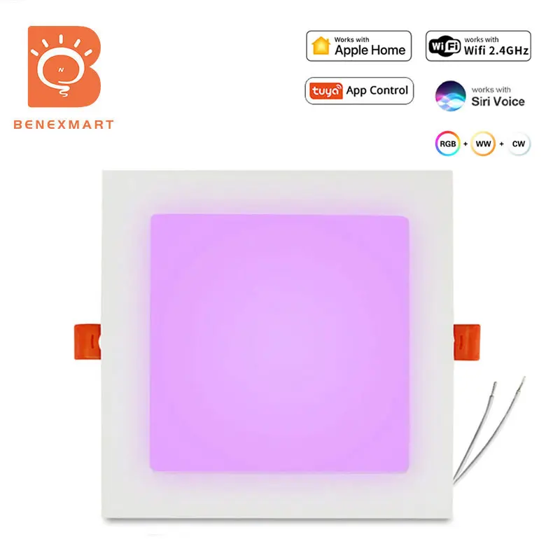 Benexmart Homekit WiFi 10W Led inteligente Downlight RGBCW luz empotrable de techo con Panel cuadrado Alexa Google Home Control de voz