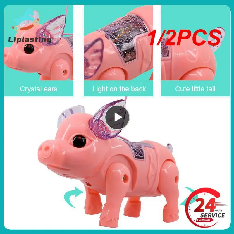 

1/2PCS Electric Pulling Rope Pig Batteries Powered Luminous Music Walking Pig Toy Pets Interactive Toys With Light For Children