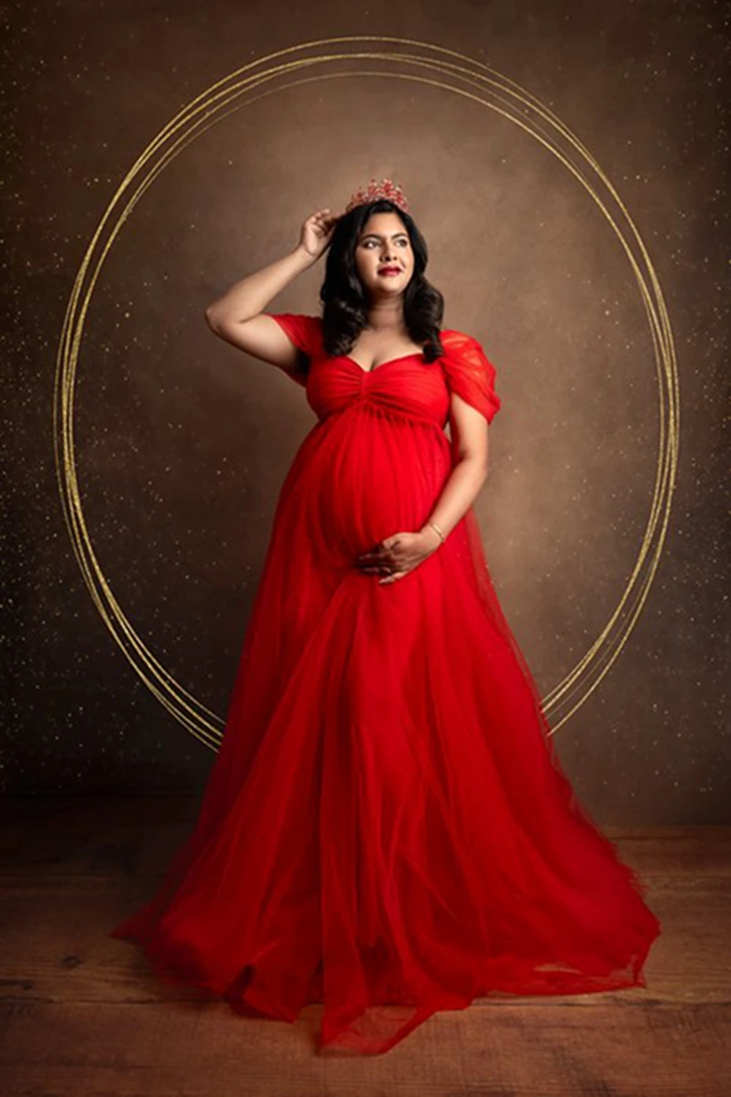 Goddess Maternity Dress for Photoshoot or Babyshower Sweetheart Red Tulle Prom Gown for Pregnant Women Robe Maternite Grossesse