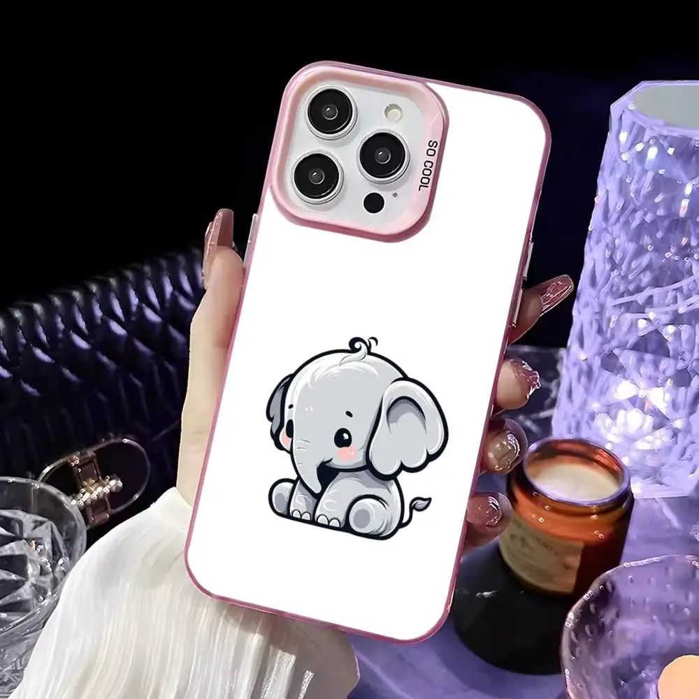 Etui na telefon Cute Cartoon Elephant do iPhone'a 16,15,14,13,12,11,Mini,Pro,MAX Różowe matowe etui odporne na wstrząsy