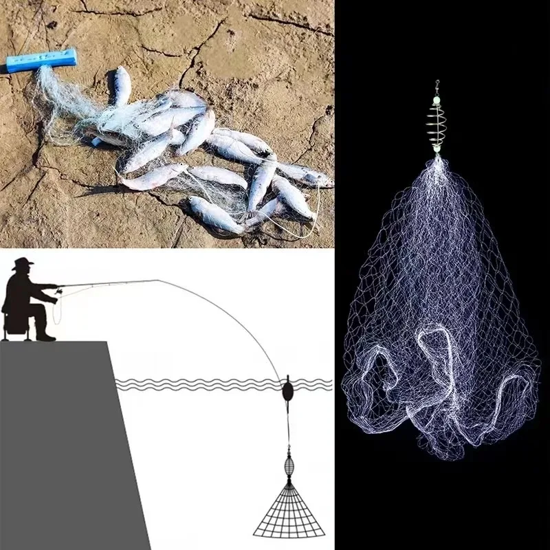 

0-5KG Fish Fishing Net Trap Mesh Luminous Bead Netting Automatic Bait Sea Fish Net Tackle Design Copper Shoal Cast Gill Feeder