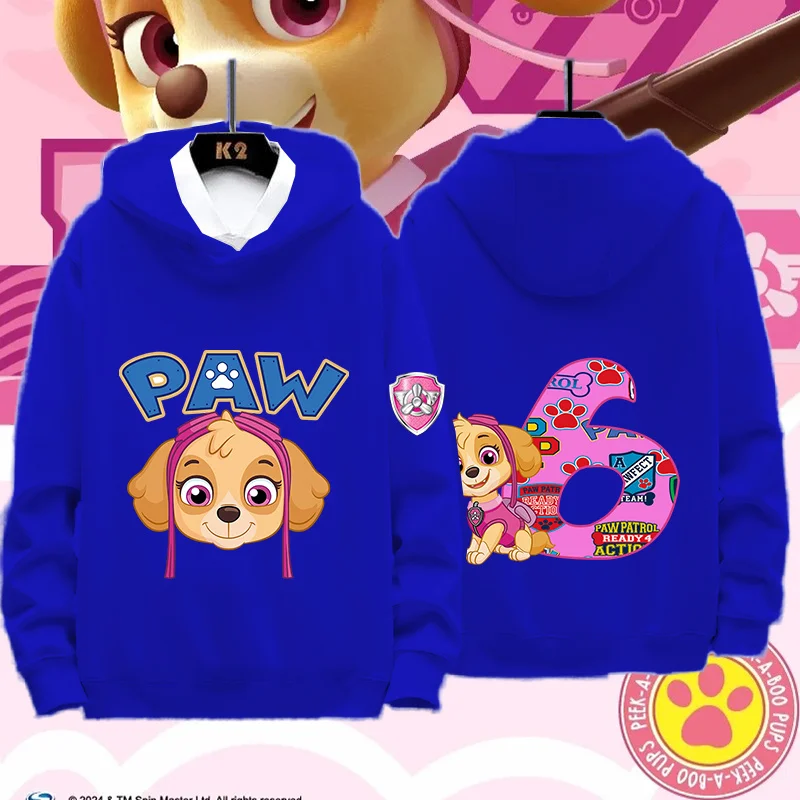 Paws 3 - 7 Years Old, Boy Girl, Children Blue Hoodie Cartoon Dog Claw Chase Rock Animal Dog Cartoon Hoodie Movie Children Gift